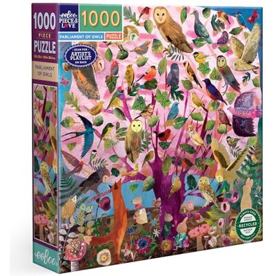 eeBoo Parliament of Owls gerecycled karton kleurrijke puzzel 1000 stukjes afmetingen 58,5 cm kant, PZTOWL eeBoo Parliament of Owls gerecycled karton kleurrijke puzzel 1000 stukjes afmetingen 58,5 cm kant, PZTOWL