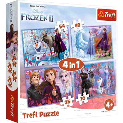 Trefl , Puzzel, Reis naar het onbekende, Disney Frozen 2, 35 tot 70 stukjes, 4 sets, voor kinderen vanaf 4 jaar Trefl , Puzzel, Reis naar het onbekende, Disney Frozen 2, 35 tot 70 stukjes, 4 sets, voor kinderen vanaf 4 jaar