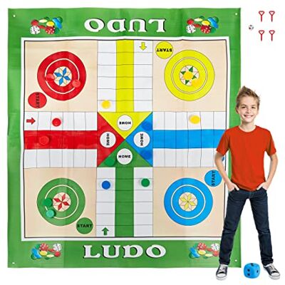 Relaxdays Ludo tapijt, XXL, grote speelmat met 16 pionnen, kleurrijk 2 dobbelstenen, 4 haringen, tuin, 160 x 180 cm Relaxdays Ludo tapijt, XXL, grote speelmat met 16 pionnen, kleurrijk 2 dobbelstenen, 4 haringen, tuin, 160 x 180 cm