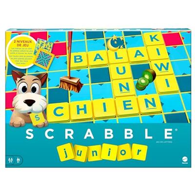 Mattel Scrabble Junior, gezelschapsspel voor kinderen, vanaf 6 jaar, gezelschapsspel voor kinderen met letters, kinderspelletjes vanaf 6 jaar, Franse versie, Y9668 Mattel Scrabble Junior, gezelschapsspel voor kinderen, vanaf 6 jaar, gezelschapsspel voor kinderen met letters, kinderspelletjes vanaf 6 jaar, Franse versie, Y9668