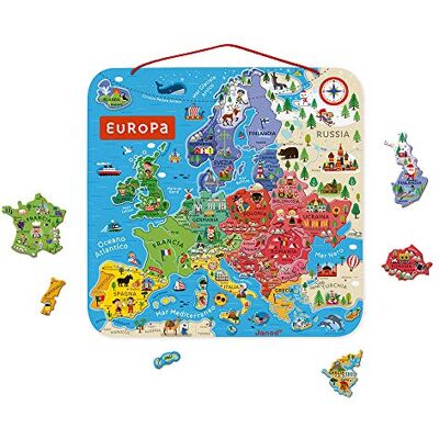 Janod Puzzel Europese kaart magnetisch van hout 40 magnetische delen 45 x 45 cm Italiaanse versie educatief spel vanaf 7 jaar, J05475 Janod Puzzel Europese kaart magnetisch van hout 40 magnetische delen 45 x 45 cm Italiaanse versie educatief spel vanaf 7 jaar, J05475