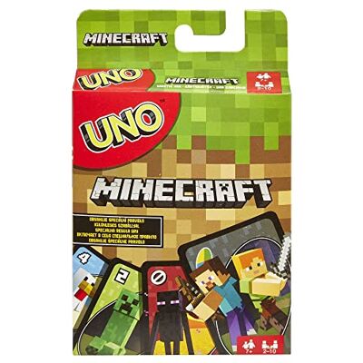 Mattel UNO Minecraft kaartspel, 112 kaarten met afbeeldingen van figuren, cadeau voor fans vanaf 7 jaar, FPD61 Mattel UNO Minecraft kaartspel, 112 kaarten met afbeeldingen van figuren, cadeau voor fans vanaf 7 jaar, FPD61