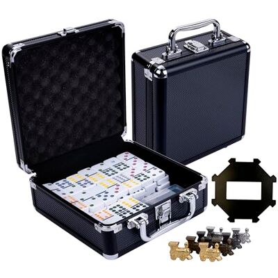 Engelhart 250161 Mexicaanse Domino Double 12 Zwarte aluminium koffer 91 Dominos + 8 metalen treinen + kunststof station Bordspellen Mexicaanse Dominospel Trein Engelhart 250161 Mexicaanse Domino Double 12 Zwarte aluminium koffer 91 Dominos + 8 metalen treinen + kunststof station Bordspellen Mexicaanse Dominospel Trein