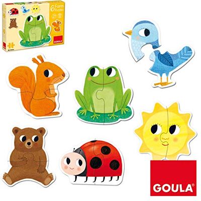 Goula 6 puzzels in dierenvorm, 2-delig, 53173, meerkleurig, Eén maat Goula 6 puzzels in dierenvorm, 2-delig, 53173, meerkleurig, Eén maat