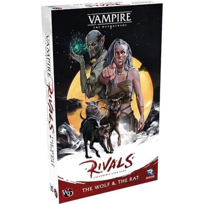 Renegade Game Studios Vampire: The Masquerade – Rivals The Wolf & The Rat Expansion Adds Gangrel & Nosferatu Clans, Deck Customization, Requires Core Set, 2-4 spelers, leeftijden 14+ Renegade Game Studios Vampire: The Masquerade – Rivals The Wolf & The Rat Expansion Adds Gangrel & Nosferatu Clans, Deck Customization, Requires Core Set, 2-4 spelers, leeftijden 14+
