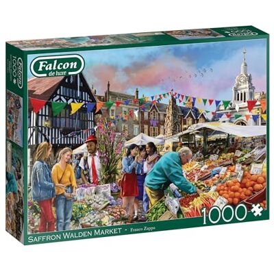 Falcon Jumbo de Luxe Saffran Walden Market puzzel van 1000 stukjes – illustratie van Franco Zappa – levendige marktdagscène – hoogwaardig gerecycled bord – afwerking als een Falcon Jumbo de Luxe Saffran Walden Market puzzel van 1000 stukjes – illustratie van Franco Zappa – levendige marktdagscène – hoogwaardig gerecycled bord – afwerking als een