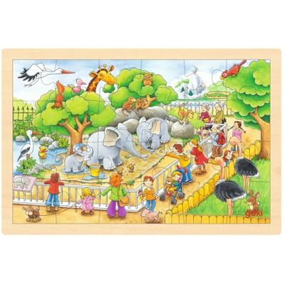 Goki 2041635 Houten puzzel met inbouwmontage bezoek aan de dierentuin 24-delig Goki 2041635 Houten puzzel met inbouwmontage bezoek aan de dierentuin 24-delig