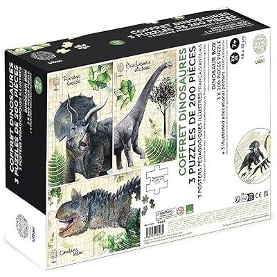 Vilac Set van 3 dinosauruspuzzels met posters, 9626, meerkleurig Vilac Set van 3 dinosauruspuzzels met posters, 9626, meerkleurig