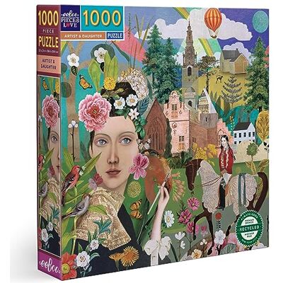 eeBoo Piece & Love: Artist & Daughter 1000 stukjes puzzel voor volwassenen, vierkant, 23 x 23 cm met afbeelding referentie-inzetstuk en glanzende stukjes eeBoo Piece & Love: Artist & Daughter 1000 stukjes puzzel voor volwassenen, vierkant, 23 x 23 cm met afbeelding referentie-inzetstuk en glanzende stukjes