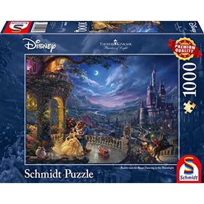 SCHMIDT Spiele 59484 Thomas Kinkade, Disney De Schöne en het Biest, Tanz in Mondlicht, 1000 stukjes puzzel SCHMIDT Spiele 59484 Thomas Kinkade, Disney De Schöne en het Biest, Tanz in Mondlicht, 1000 stukjes puzzel