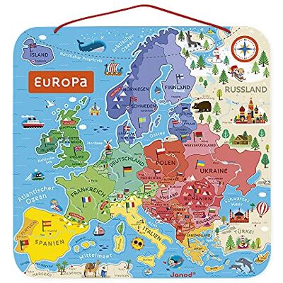 Janod Puzzel Europese kaart magnetisch van hout 40 magnetische delen 45 x 45 cm Duitse versie educatief spel vanaf 7 jaar, J05473 Janod Puzzel Europese kaart magnetisch van hout 40 magnetische delen 45 x 45 cm Duitse versie educatief spel vanaf 7 jaar, J05473