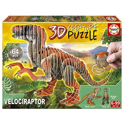 Educa 3D-puzzel Vélociraptor dinosaurus bouwspel bouw je eigen 3D-dinosaurus aanbevolen voor 6-8 jaar (19382) Educa 3D-puzzel Vélociraptor dinosaurus bouwspel bouw je eigen 3D-dinosaurus aanbevolen voor 6-8 jaar (19382)