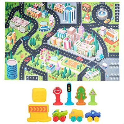 COLORBABY Tapijt stad met zachte voertuigen, meerkleurig (49639) COLORBABY Tapijt stad met zachte voertuigen, meerkleurig (49639)