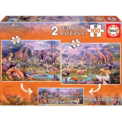 Educa Wilde dieren, 2 puzzels x 100 stukjes (18606) Educa Wilde dieren, 2 puzzels x 100 stukjes (18606)