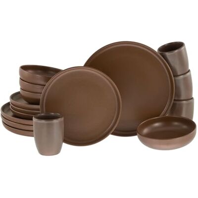 Creatable , 23660 Serie Uno Brown 16-delig tafelservies voor 4 personen, van aardewerk, vaatwasser- en magnetronbestendig, gemaakt in Europa Creatable , 23660 Serie Uno Brown 16-delig tafelservies voor 4 personen, van aardewerk, vaatwasser- en magnetronbestendig, gemaakt in Europa