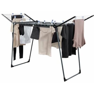 Leifheit Pegasus 180 Solid Black Droogrek, inklapbaar, groot droogrek, stabiel en roestvrij, zwart met 2 houders, klein wasrek Leifheit Pegasus 180 Solid Black Droogrek, inklapbaar, groot droogrek, stabiel en roestvrij, zwart met 2 houders, klein wasrek