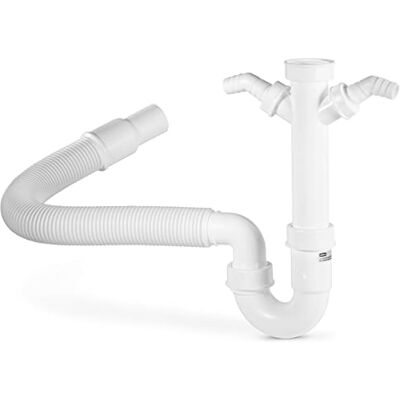 Xavax flexibel filter voor keuken gootsteen, wasmachine en vaatwasser, 1 1/2", 2 x 1" filterfittingen en 2 x geurstopper, wit Xavax flexibel filter voor keuken gootsteen, wasmachine en vaatwasser, 1 1/2", 2 x 1" filterfittingen en 2 x geurstopper, wit