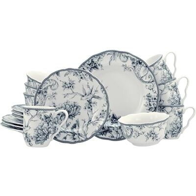 Creatable , 24776 Serie Adelaide Blue 16-delig porseleinen tafelservies voor 4 personen, vaatwasser- en magnetronbestendig, hoogwaardige productie Creatable , 24776 Serie Adelaide Blue 16-delig porseleinen tafelservies voor 4 personen, vaatwasser- en magnetronbestendig, hoogwaardige productie
