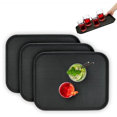 Relaxdays Set van 3 serveerdienbladen, antislip, rechthoekig, voor horeca, 46 x 35 cm, zwart Relaxdays Set van 3 serveerdienbladen, antislip, rechthoekig, voor horeca, 46 x 35 cm, zwart