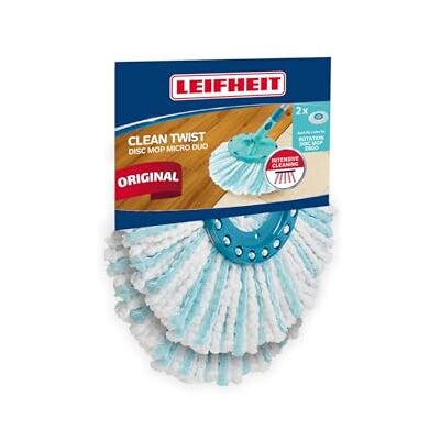 Leifheit set van 2 Clean Twist Disc dweil micro duo vervangende kop, voor alle vloeren, volledige vuilopname dankzij het 2-vezelsysteem, absorberende microvezel, vervangende dweil. Leifheit set van 2 Clean Twist Disc dweil micro duo vervangende kop, voor alle vloeren, volledige vuilopname dankzij het 2-vezelsysteem, absorberende microvezel, vervangende dweil.