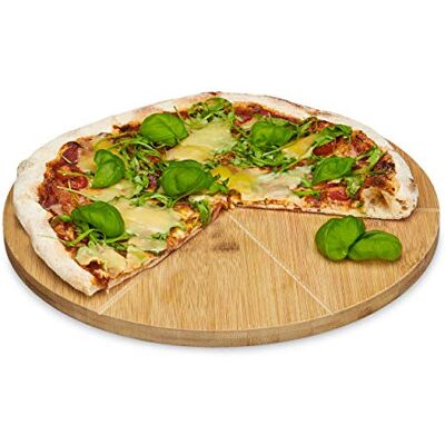 Relaxdays Pizzabord van bamboe, diameter 33 cm, snijplank van hout, snijbestendig pizzabrett met 6-voudige indeling voor gelijkmatig grote stukken, houten bord voor pizza, natuur Relaxdays Pizzabord van bamboe, diameter 33 cm, snijplank van hout, snijbestendig pizzabrett met 6-voudige indeling voor gelijkmatig grote stukken, houten bord voor pizza, natuur