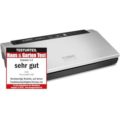 Caso GourmetVAC 180 Vacuümmachine met dubbele lassen en 9 l/min zuigerpomp en krachtige motor, vacuümregeling, 10 zakken 20 x 30 cm Caso GourmetVAC 180 Vacuümmachine met dubbele lassen en 9 l/min zuigerpomp en krachtige motor, vacuümregeling, 10 zakken 20 x 30 cm