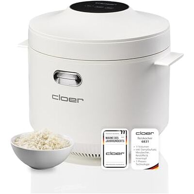 Cloer 6831 rijstkoker 1 l met stoommand en binnenkuip, vaatwasmachinebestendig, 7-fasen kooktechnologie, warmhoudfunctie tot 24 uur, geluidssignaal, 350 W Cloer 6831 rijstkoker 1 l met stoommand en binnenkuip, vaatwasmachinebestendig, 7-fasen kooktechnologie, warmhoudfunctie tot 24 uur, geluidssignaal, 350 W