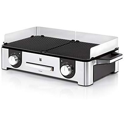 WMF Lono Master Elektrische grill, 50 x 28 cm, met windbescherming en opvangbak voor buiten, 2 apart verstelbare grilloppervlakken, 2400 W, roestvrij staal mat WMF Lono Master Elektrische grill, 50 x 28 cm, met windbescherming en opvangbak voor buiten, 2 apart verstelbare grilloppervlakken, 2400 W, roestvrij staal mat