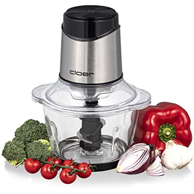 Cloer 6829 Elektrische universele hakmolen, 6 messen van roestvrij staal, voor fruit, groenten, noten, vlees, 400 W, pulsfunctie met één hand, glazen kom, 1200 ml, glas/roestvrij staal Cloer 6829 Elektrische universele hakmolen, 6 messen van roestvrij staal, voor fruit, groenten, noten, vlees, 400 W, pulsfunctie met één hand, glazen kom, 1200 ml, glas/roestvrij staal