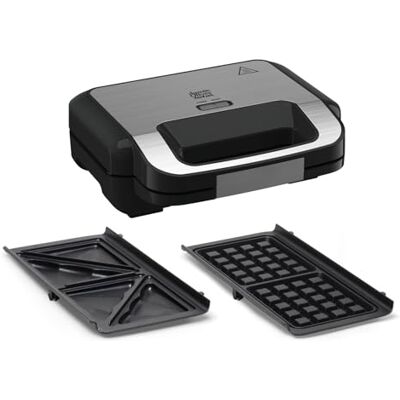 Tefal Jamie Oliver, 2-in-1 sandwichmaker, platen met antiaanbaklaag, vaatwasmachinebestendig, bedrijfs- en temperatuurindicator, kabelhaspel, roestvrij staal/zwart, SW70J810 Tefal Jamie Oliver, 2-in-1 sandwichmaker, platen met antiaanbaklaag, vaatwasmachinebestendig, bedrijfs- en temperatuurindicator, kabelhaspel, roestvrij staal/zwart, SW70J810
