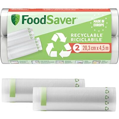 FoodSaver Vacuümverpakkingsrollen, recyclebare en herbruikbare voedselzakken, houden de versheid van je levensmiddelen tot 5 keer langer, BPA-vrij, 2 rollen (20 cm x 4,5 m) FoodSaver Vacuümverpakkingsrollen, recyclebare en herbruikbare voedselzakken, houden de versheid van je levensmiddelen tot 5 keer langer, BPA-vrij, 2 rollen (20 cm x 4,5 m)
