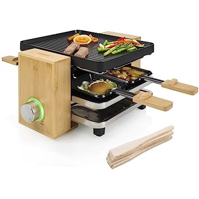 Princess Raclette-apparaat, 21 x 23 cm, 800 W, voor 4 personen Bamboe behuizing, omkeerbare plaat, rustvak voor pannen, verstelbare thermostaat, 01.162950.01.001 Princess Raclette-apparaat, 21 x 23 cm, 800 W, voor 4 personen Bamboe behuizing, omkeerbare plaat, rustvak voor pannen, verstelbare thermostaat, 01.162950.01.001