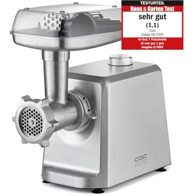 Caso Vleesmolen FW 2500 zilver, met krachtige 2500 W motor, duurzaam titanium lemmet, retourfunctie, veel accessoires met hamburgerpers, stille DC-motor Caso Vleesmolen FW 2500 zilver, met krachtige 2500 W motor, duurzaam titanium lemmet, retourfunctie, veel accessoires met hamburgerpers, stille DC-motor