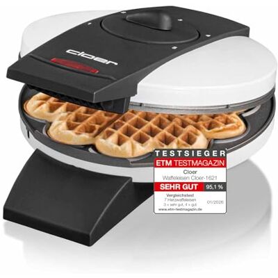 Cloer 1621 wafelijzer voor klassieke hartwafels, 930 W, wafelformaat 15,5 cm, traploos instelbare bruiningsgraad, wit, metaal Cloer 1621 wafelijzer voor klassieke hartwafels, 930 W, wafelformaat 15,5 cm, traploos instelbare bruiningsgraad, wit, metaal