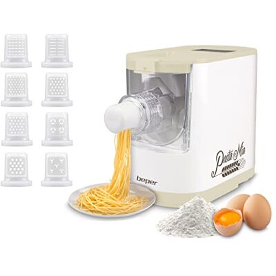 BEPER P102SBA500 Automatische machine voor verse pasta, pastamachine, 200 W, 320 g meel, 8 vormen in verschillende maten, inclusief maatbeker en spatel BEPER P102SBA500 Automatische machine voor verse pasta, pastamachine, 200 W, 320 g meel, 8 vormen in verschillende maten, inclusief maatbeker en spatel