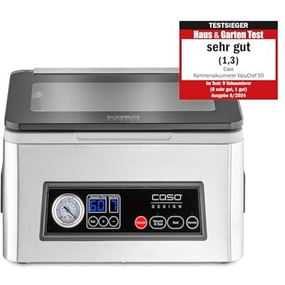 Caso VacuChef 50 1416 roestvrijstalen vacuümverpakkingsmachine, 70 l/min, 4 kamervolumes, dubbel gelast (elk 2 mm), marinadefunctie, met 30 zakken met verzegelde rand, reserveafdichting Caso VacuChef 50 1416 roestvrijstalen vacuümverpakkingsmachine, 70 l/min, 4 kamervolumes, dubbel gelast (elk 2 mm), marinadefunctie, met 30 zakken met verzegelde rand, reserveafdichting