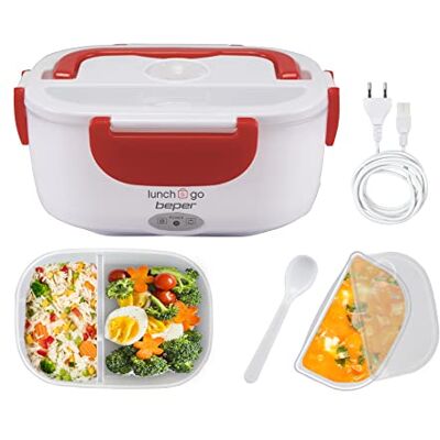 BEPER 90.920R Draagbare elektrische voedselverwarmer, 2 uitneembare containers, inclusief bestek, 220 V, rood BEPER 90.920R Draagbare elektrische voedselverwarmer, 2 uitneembare containers, inclusief bestek, 220 V, rood