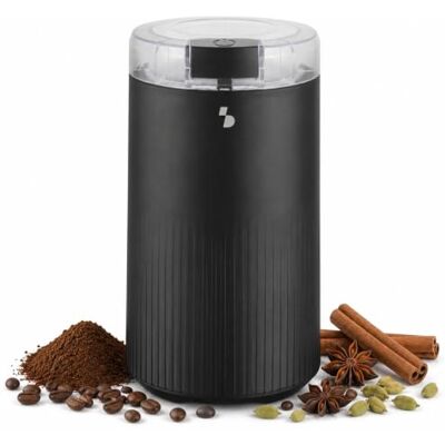 BEPER P102ROB120 Elektrische koffiemolen, 200 W, roestvrijstalen messen, capaciteit 60 g, voor koffie, specerijen en zaden, zwart BEPER P102ROB120 Elektrische koffiemolen, 200 W, roestvrijstalen messen, capaciteit 60 g, voor koffie, specerijen en zaden, zwart