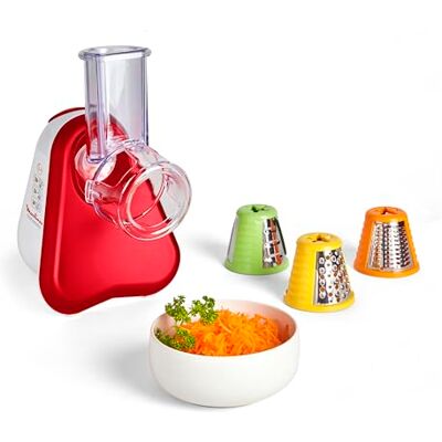 Moulinex Dj7535 Fresh Express elektrische groenteschaaf, 3-in-1, 200 W, 3 inzetstukken, gemaakt in Frankrijk, rood/wit Moulinex Dj7535 Fresh Express elektrische groenteschaaf, 3-in-1, 200 W, 3 inzetstukken, gemaakt in Frankrijk, rood/wit