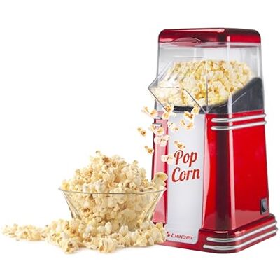 BEPER 90.590Y Popcornmachine, popcorn in 3 minuten, zonder vet, circulatie van warme lucht, vermogen 1200 W, rood BEPER 90.590Y Popcornmachine, popcorn in 3 minuten, zonder vet, circulatie van warme lucht, vermogen 1200 W, rood