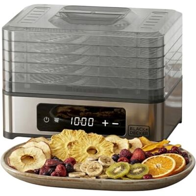 Black & Decker Déshydrateur alimentaire 400 W 5 plateaux transparents 29x21 cm Commande tactile digitale Température réglable 35-70 °C Minuteur 48 h Arrêt automatique Sans BPA Black & Decker Déshydrateur alimentaire 400 W 5 plateaux transparents 29x21 cm Commande tactile digitale Température réglable 35-70 °C Minuteur 48 h Arrêt automatique Sans BPA