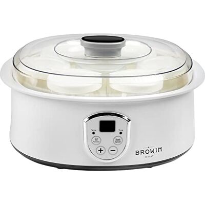 Browin 801015 Yoghurtmaker met thermostaat en glazen, 7 yoghurtpotten met deksel, 1,3 l, 20 W, kunststof, glas Browin 801015 Yoghurtmaker met thermostaat en glazen, 7 yoghurtpotten met deksel, 1,3 l, 20 W, kunststof, glas