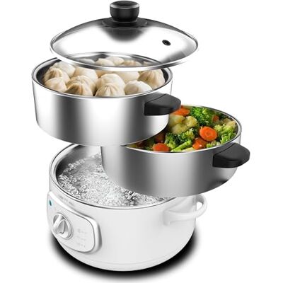 Cecotec Vapovita 3000 Inox Elektrische stoomkoker, 3 onafhankelijke manden, rijstbakschaal, eierkookhouders, 60 minuten timer, 2 zijdelingse wateringangen, grijs, 800 W Cecotec Vapovita 3000 Inox Elektrische stoomkoker, 3 onafhankelijke manden, rijstbakschaal, eierkookhouders, 60 minuten timer, 2 zijdelingse wateringangen, grijs, 800 W
