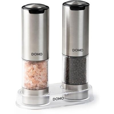 Domo DO3102 Elektrische zout- en pepermolen, set van 2, oplaadbaar, USB-C verstelbare keramische molen met led transparante tank 95 ml inclusief acrylhouder Domo DO3102 Elektrische zout- en pepermolen, set van 2, oplaadbaar, USB-C verstelbare keramische molen met led transparante tank 95 ml inclusief acrylhouder