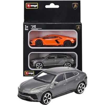 Bburago Coffret double Lamborghini à l'échelle 1:43, Revuelto orange et Urus grise, modèles réduits moulés sous pression sous licence officielle Lamborghini, réplique détaillée, 3+ Bburago Coffret double Lamborghini à l'échelle 1:43, Revuelto orange et Urus grise, modèles réduits moulés sous pression sous licence officielle Lamborghini, réplique détaillée, 3+