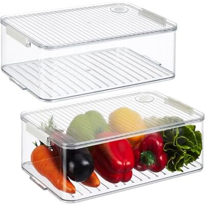 Relaxdays Set van 2 koelkastorganizers met deksel en datum, 10,5 x 21 x 33 cm (h x b x d), transparant Relaxdays Set van 2 koelkastorganizers met deksel en datum, 10,5 x 21 x 33 cm (h x b x d), transparant
