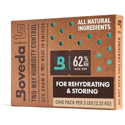 Boveda voor kruidenopslag, 2-weg vochtregulerend bij 62% RH, maat 320 voor maximaal 2,5 kg bloemen, voorkomt verlies van terpenen, overdroging en schimmel, 1 stuk Boveda voor kruidenopslag, 2-weg vochtregulerend bij 62% RH, maat 320 voor maximaal 2,5 kg bloemen, voorkomt verlies van terpenen, overdroging en schimmel, 1 stuk