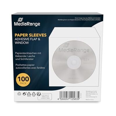 MediaRange BOX62 100 stuks papieren cd-hoezen met kleeflus en kijkvenster MediaRange BOX62 100 stuks papieren cd-hoezen met kleeflus en kijkvenster