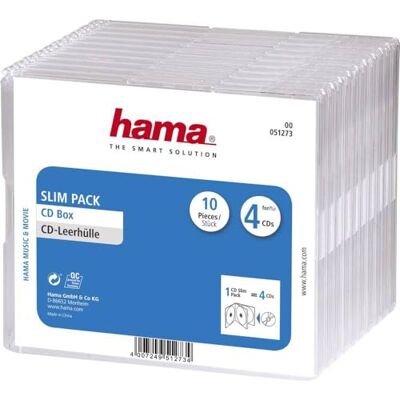 Hama 4-voudige slanke behuizing (voor cd's en blu-ray-discs, ultradun, met omslag voor 4 cd's, 10 stuks) transparant Hama 4-voudige slanke behuizing (voor cd's en blu-ray-discs, ultradun, met omslag voor 4 cd's, 10 stuks) transparant