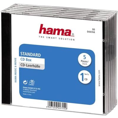 Hama Standaard hoes (voor cd's en blu-ray-discs, cd-beschermhoes, 5 stuks), zwart/transparant Hama Standaard hoes (voor cd's en blu-ray-discs, cd-beschermhoes, 5 stuks), zwart/transparant